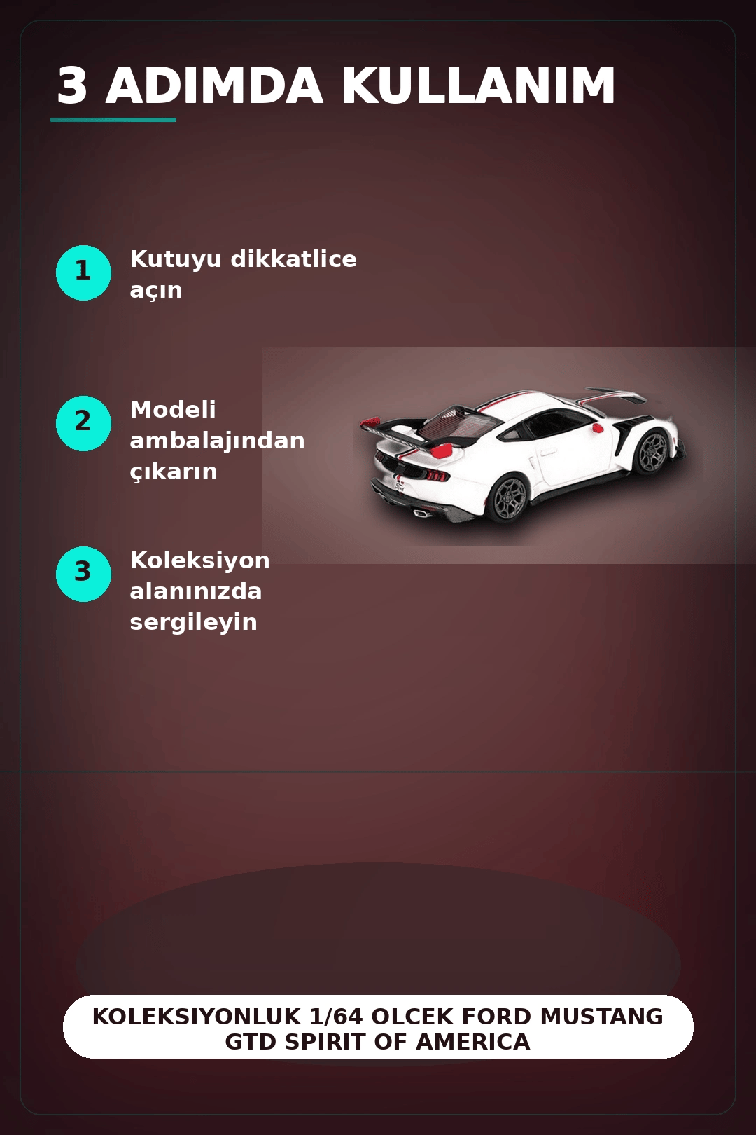 Koleksiyonluk 1/64 Olcek Ford Mustang GTD Spirit of America Model Araba Tekli Paket BX-313401