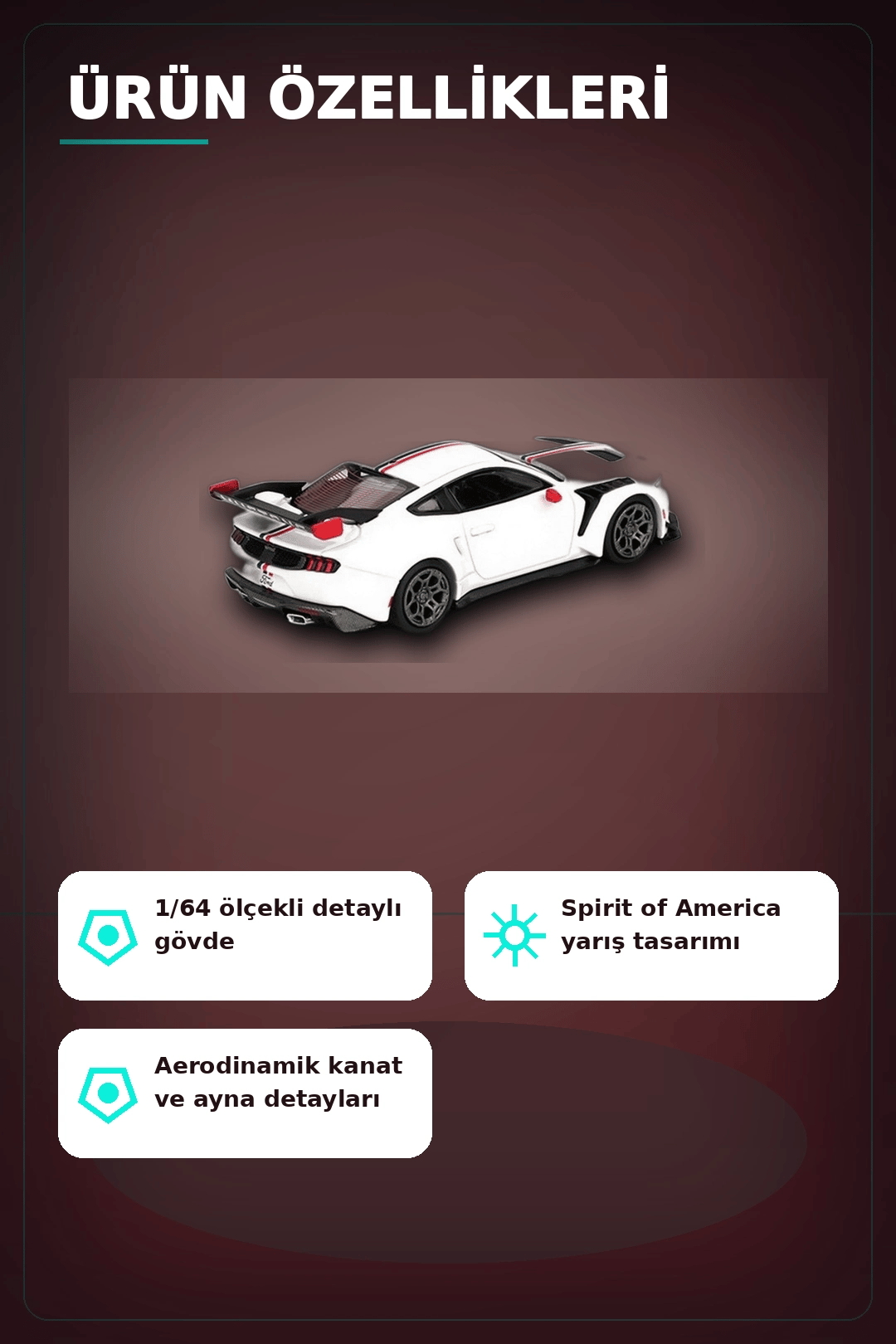 Koleksiyonluk 1/64 Olcek Ford Mustang GTD Spirit of America Model Araba Tekli Paket BX-313401