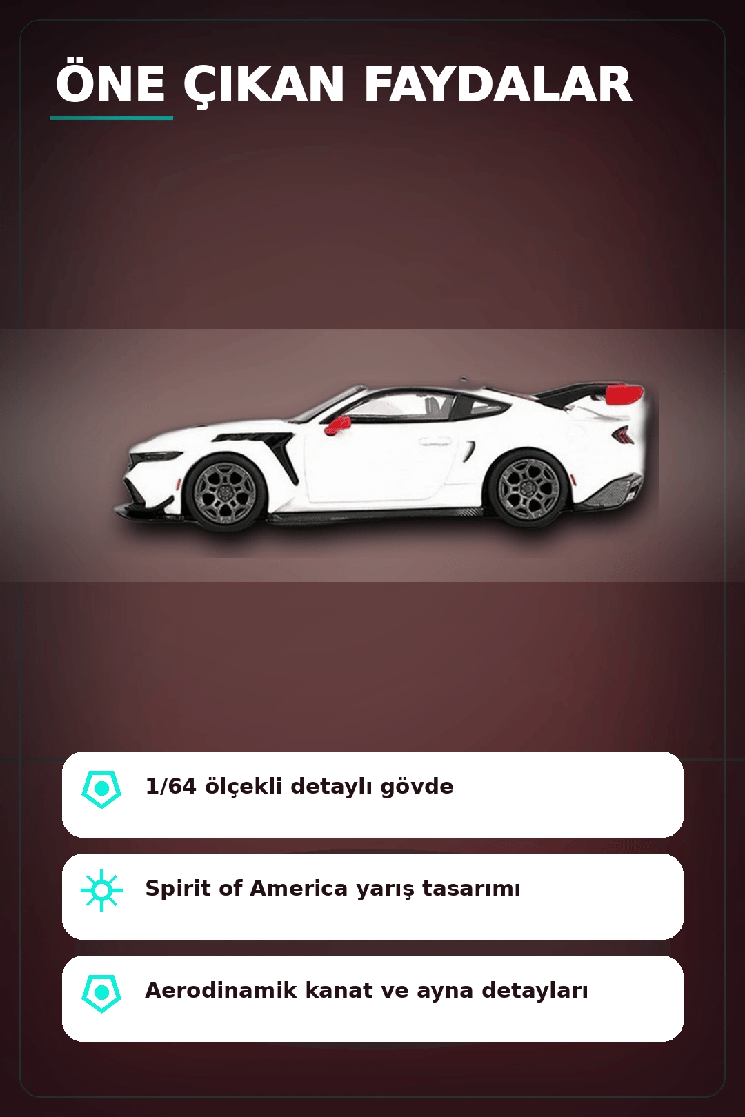 Koleksiyonluk 1/64 Olcek Ford Mustang GTD Spirit of America Model Araba Tekli Paket BX-313401