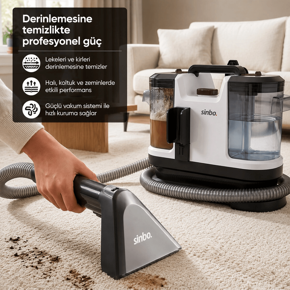 Koltuk Halı Yıkama Makine 500w Güç Xl Su Haznesi 1.5mt Hortum Scc-7605 Bx40