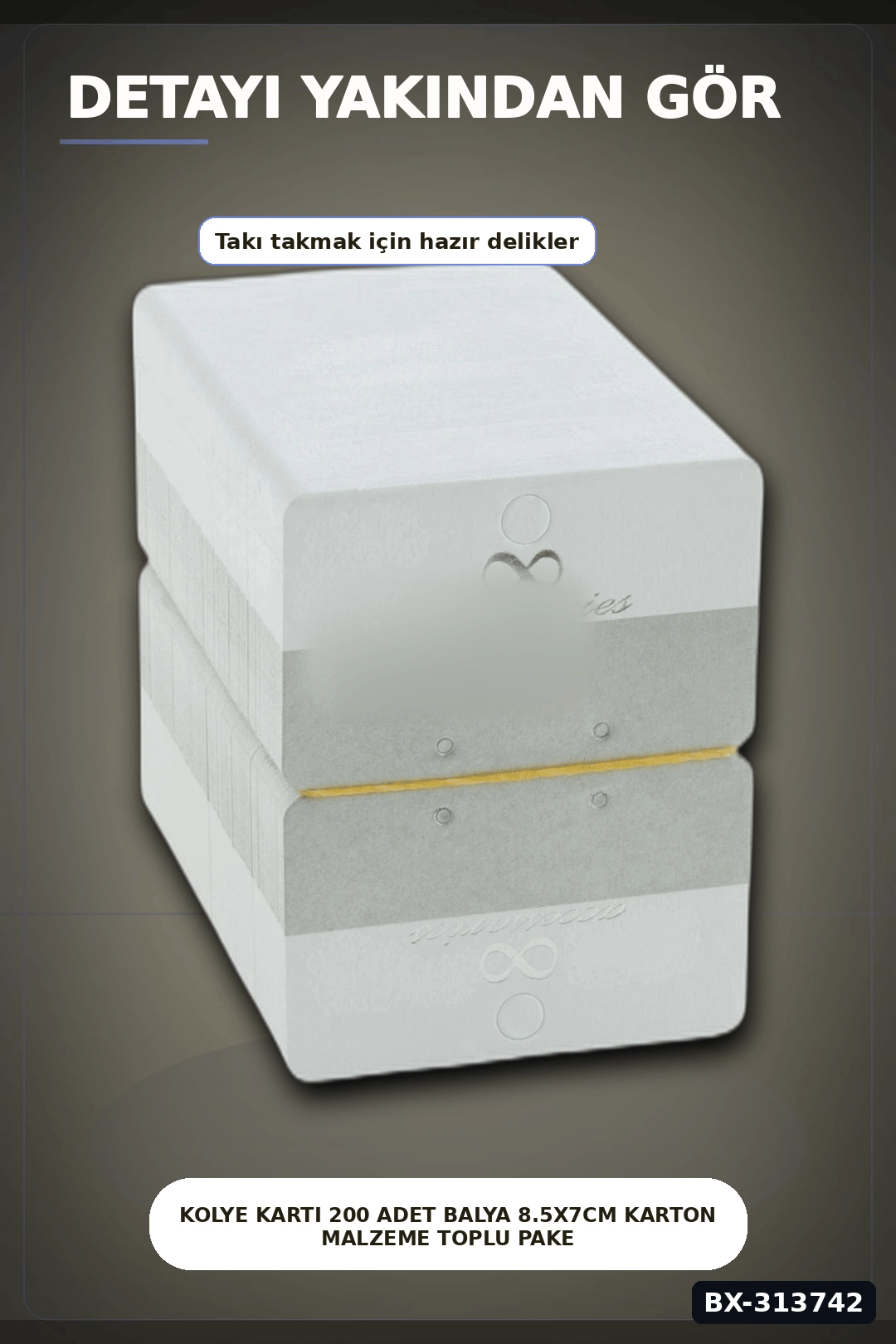 Kolye Kartı 200 Adet Balya 8.5x7cm Karton Malzeme Toplu Paket Takı Sergileme BX-313742