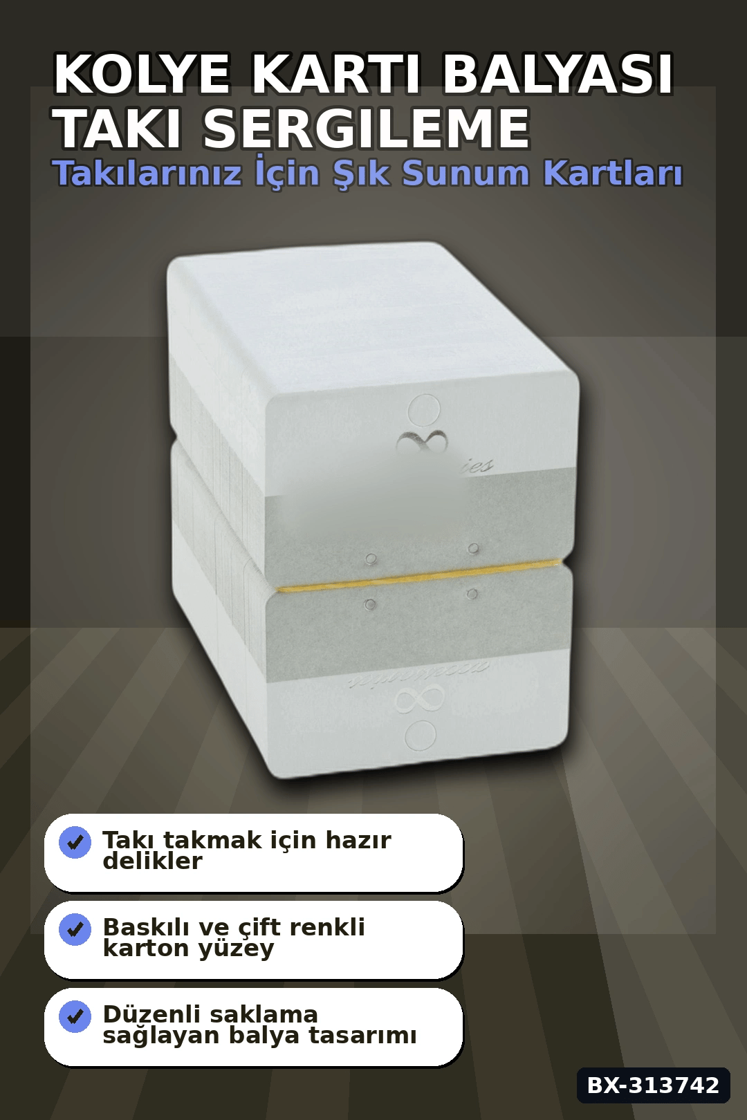 Kolye Kartı 200 Adet Balya 8.5x7cm Karton Malzeme Toplu Paket Takı Sergileme BX-313742