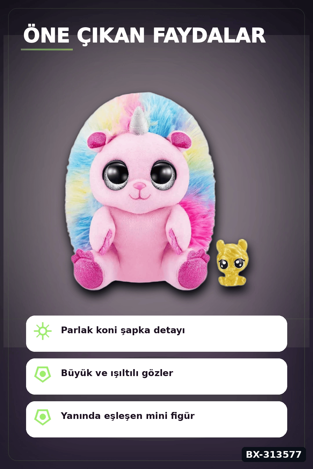 Koni Şapkalı 10 cm Sevimli Mini Peluş Oyuncak Ve Figür Seti - 1 Adet, 3+ Yaş BX-313577
