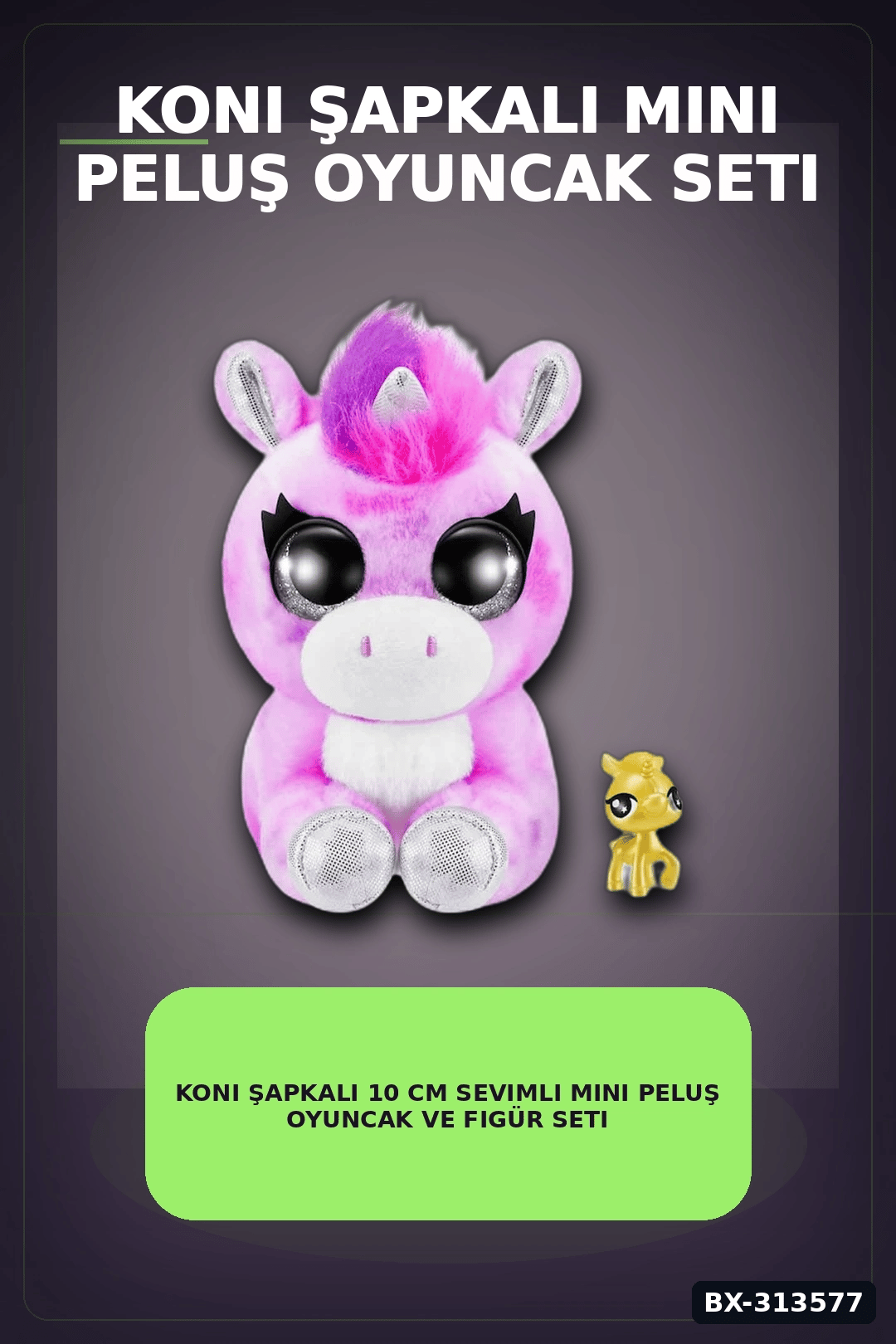 Koni Şapkalı 10 cm Sevimli Mini Peluş Oyuncak Ve Figür Seti - 1 Adet, 3+ Yaş BX-313577