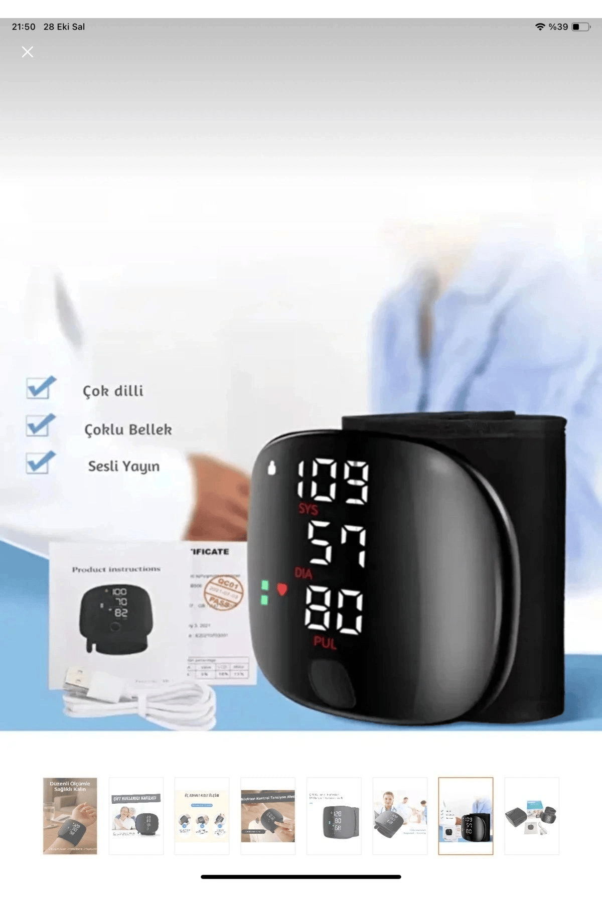 Konuşan Sesli Şarjlı Tansiyon Aleti Profil Kayıtlı Lcd Dokunmatik Ekran