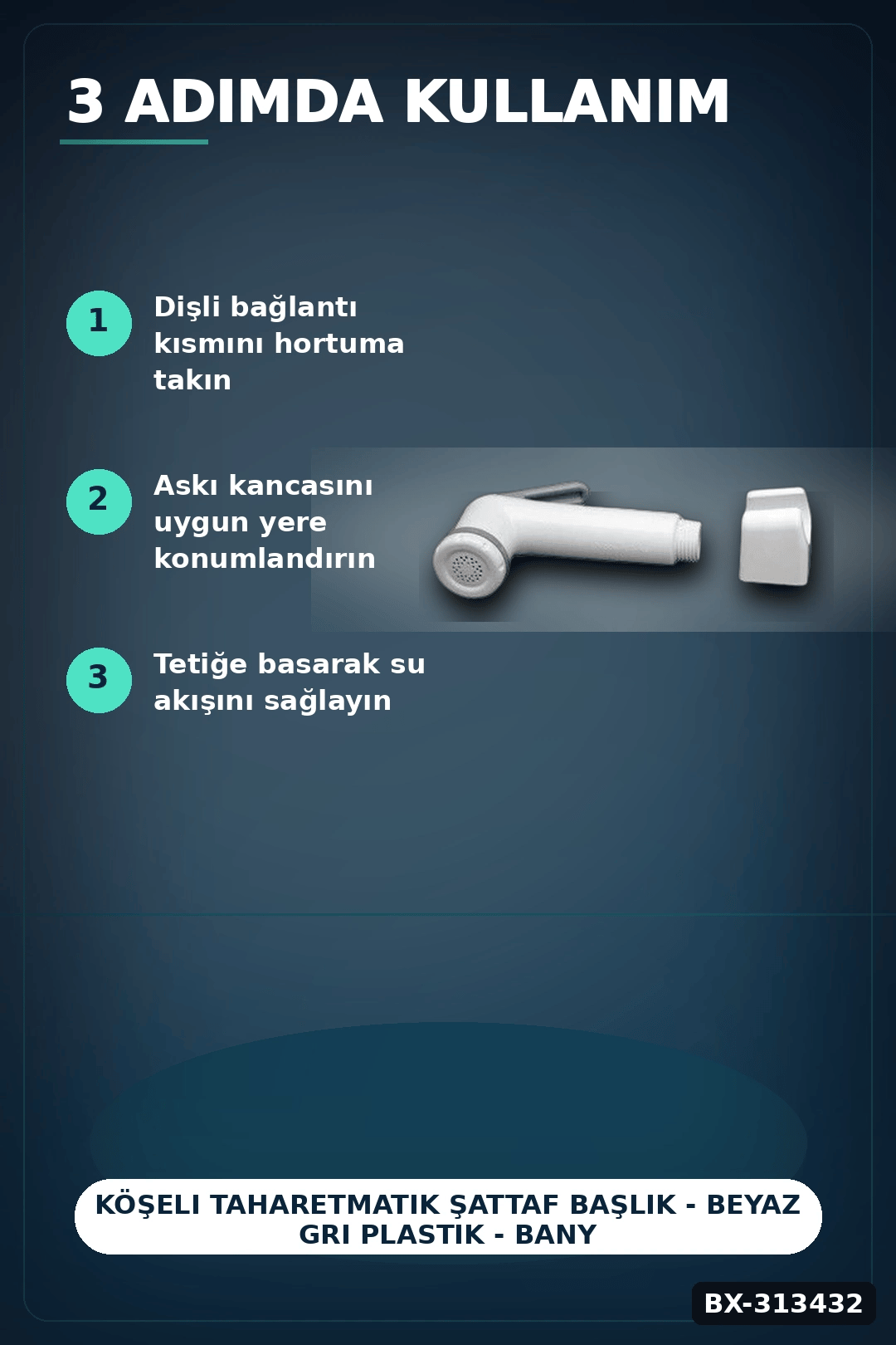 Köşeli Taharetmatik Şattaf Başlık - Beyaz Gri Plastik - Banyo Aksesuarı BX-313432