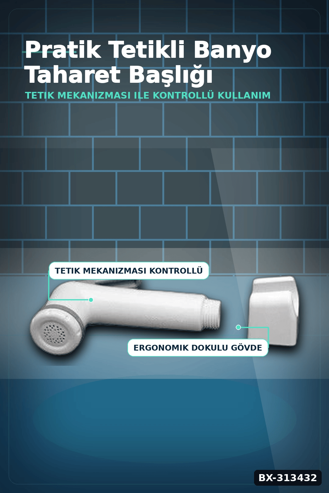 Köşeli Taharetmatik Şattaf Başlık - Beyaz Gri Plastik - Banyo Aksesuarı BX-313432