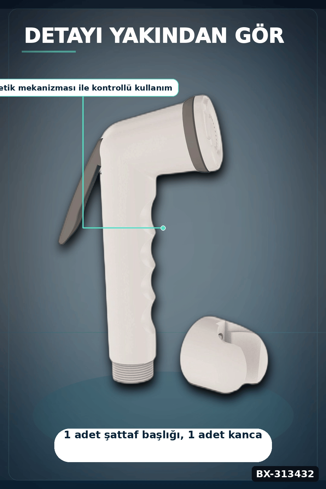 Köşeli Taharetmatik Şattaf Başlık - Beyaz Gri Plastik - Banyo Aksesuarı BX-313432