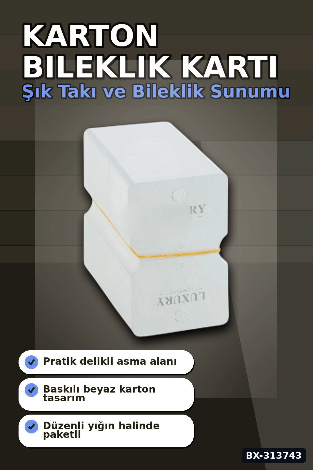 Kraft Kartondan 8x5 cm Bileklik Kartı 200 Adet Balya Paketi Takı Etiketi BX-313743