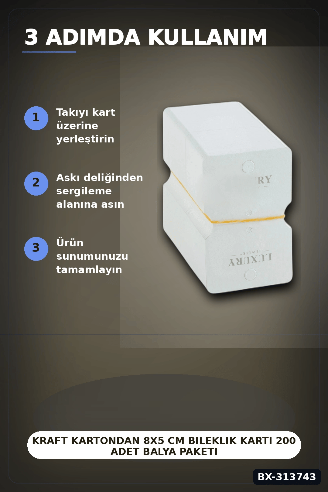 Kraft Kartondan 8x5 cm Bileklik Kartı 200 Adet Balya Paketi Takı Etiketi BX-313743