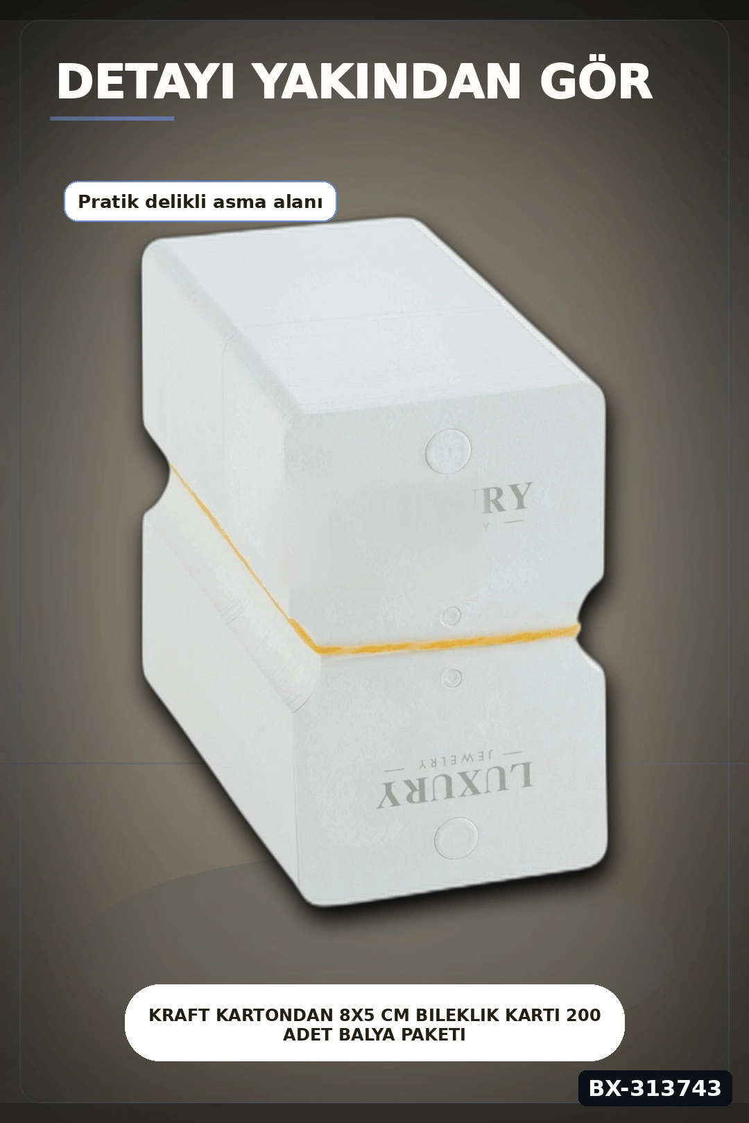 Kraft Kartondan 8x5 cm Bileklik Kartı 200 Adet Balya Paketi Takı Etiketi BX-313743