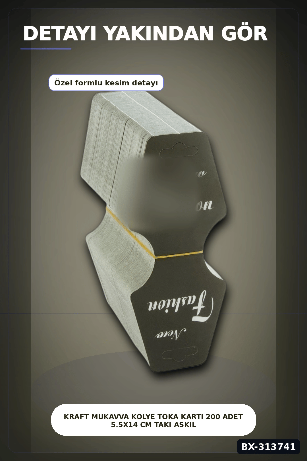 Kraft Mukavva Kolye Toka Kartı 200 Adet 5.5x14 cm Takı Askılık Düzenleyici BX-313741