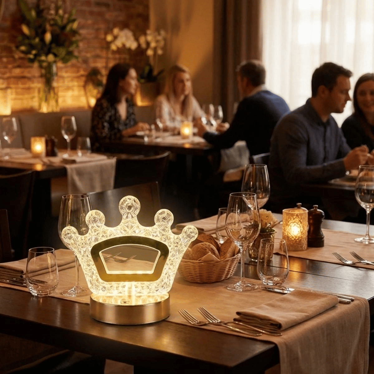 Kral Tacı Model Kristal Led Masa Lambası – Dokunmatik, 3 Renk Işık Modlu, Şarjlı Mini Dekoratif Gece Lambası Bx40