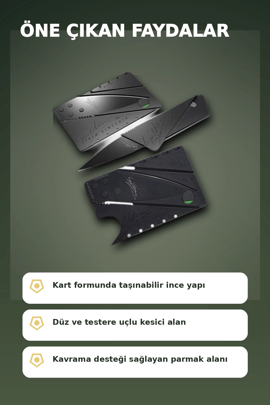 Kredi Kartı Boyutunda Katlanabilir Güvenlik Bıçağı Çift Uçlu Cüzdan Tipi Çakı