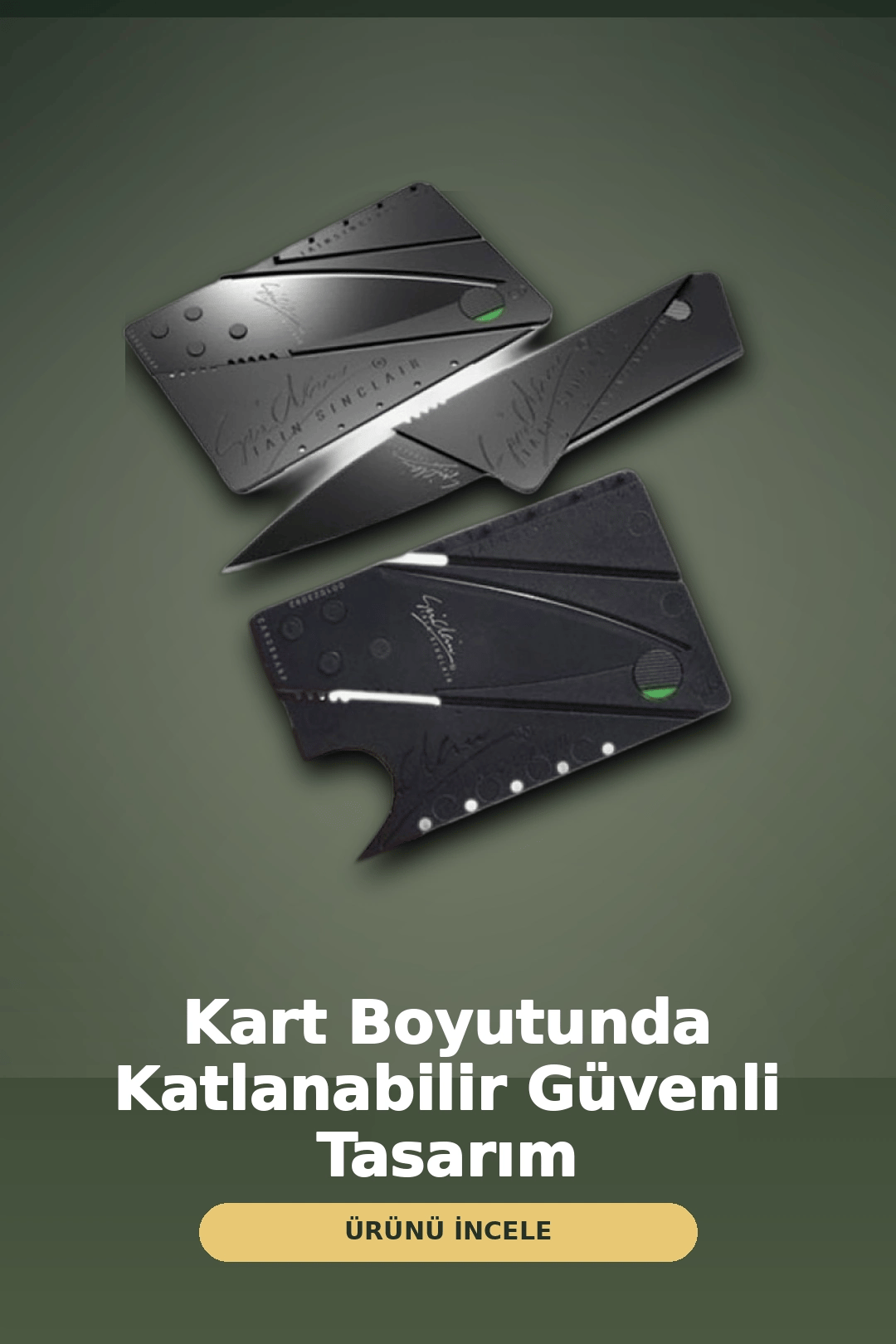 Kredi Kartı Boyutunda Katlanabilir Güvenlik Bıçağı Çift Uçlu Cüzdan Tipi Çakı