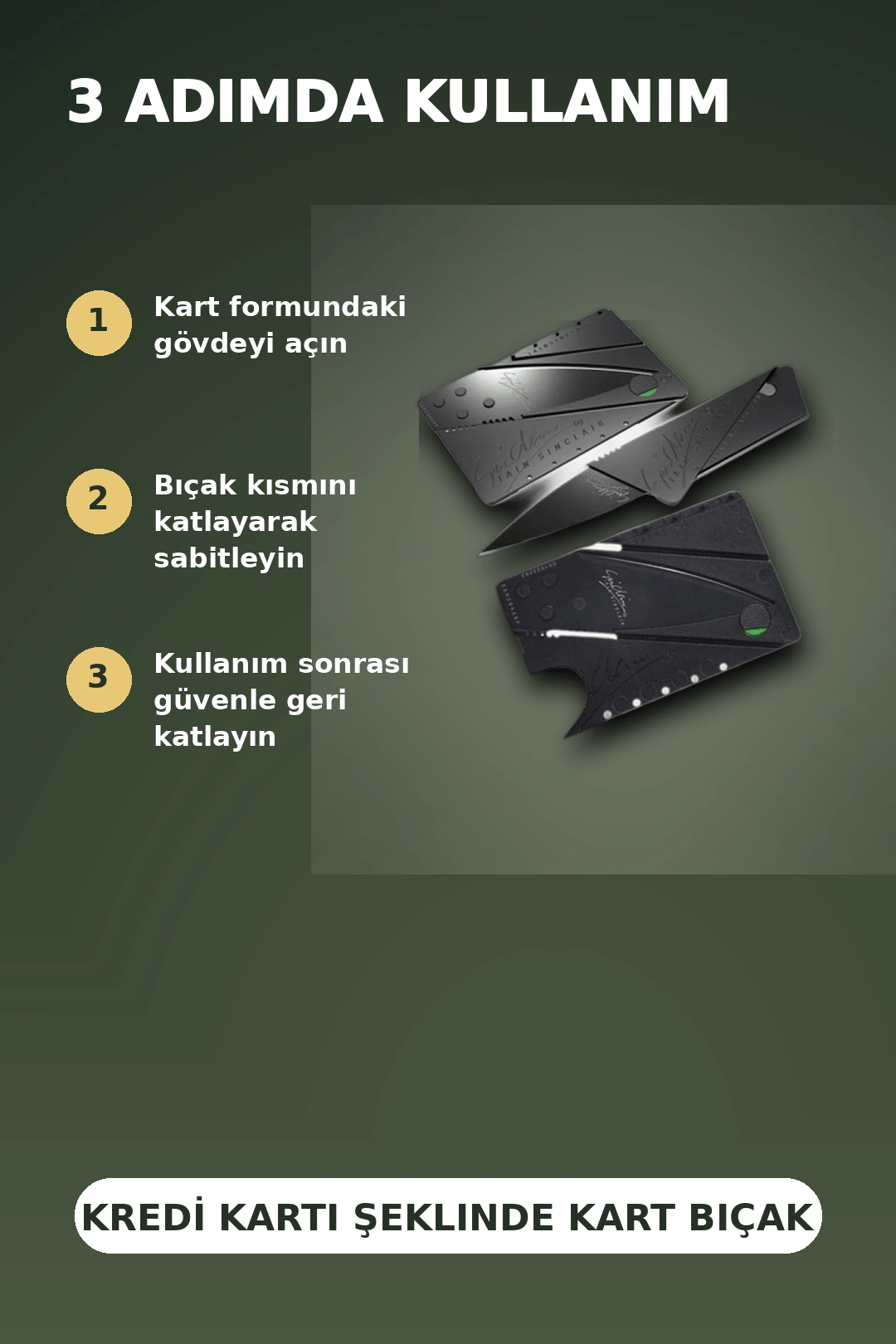 Kredi Kartı Boyutunda Katlanabilir Güvenlik Bıçağı Çift Uçlu Cüzdan Tipi Çakı