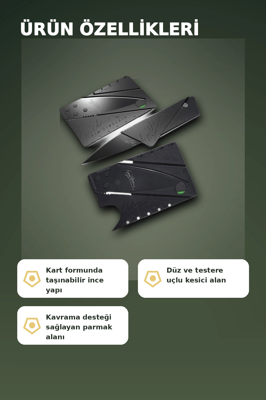 Kredi Kartı Boyutunda Katlanabilir Güvenlik Bıçağı Çift Uçlu Cüzdan Tipi Çakı