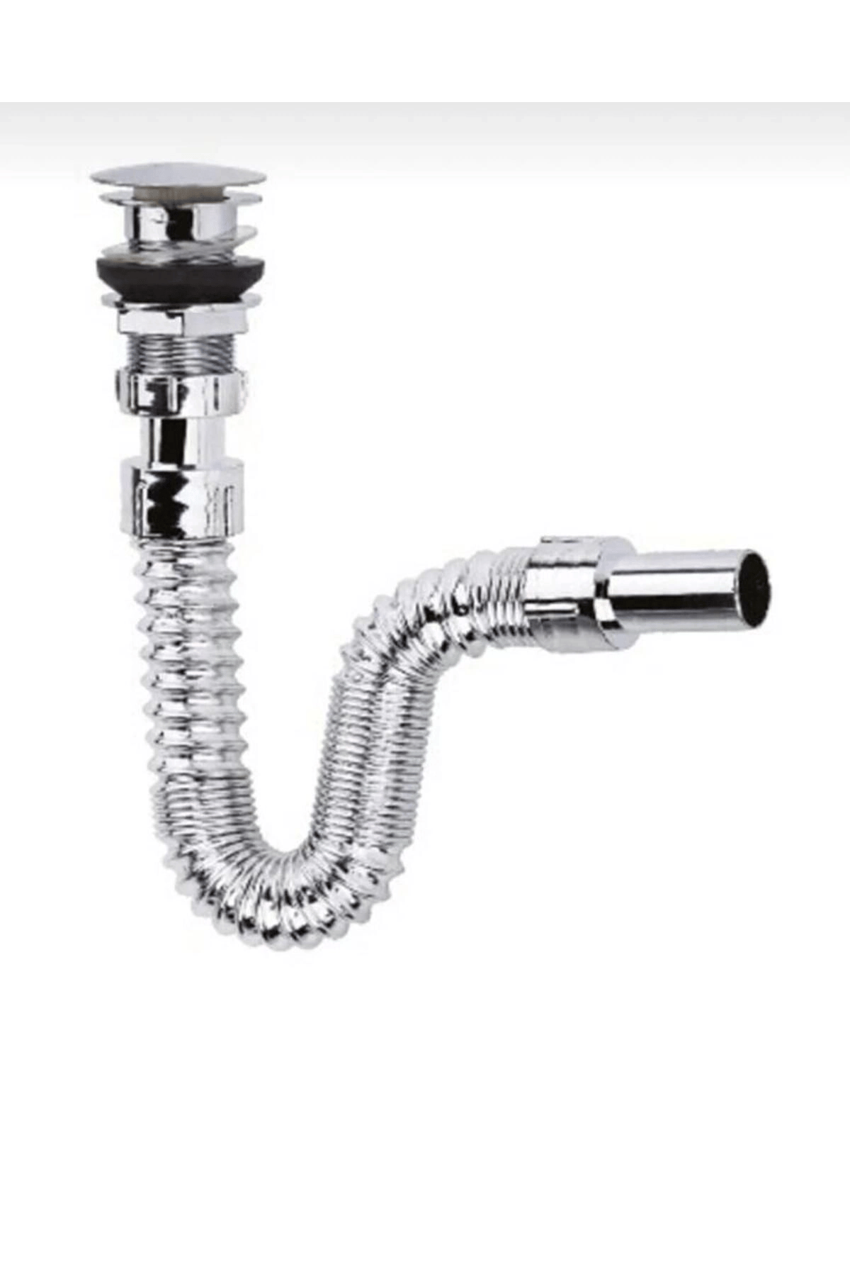 Krom Basmalı Sifon -Körüklü Sifon Bas Stoplu Lavabo Mutfak Sifonu-Paslanmaz