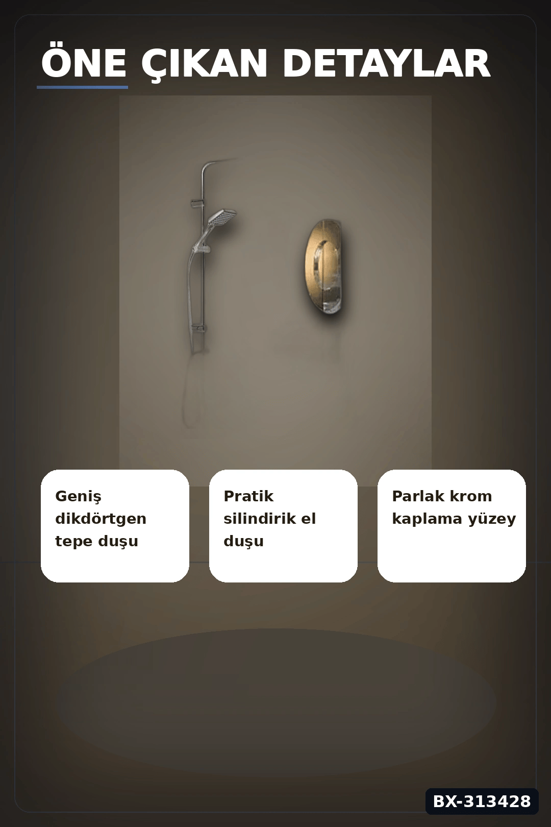 Krom Kaplama 5+1 Fonksiyon Robot Tepe Duş Seti - 2 Başlıklı Banyo Takımı BX-313428