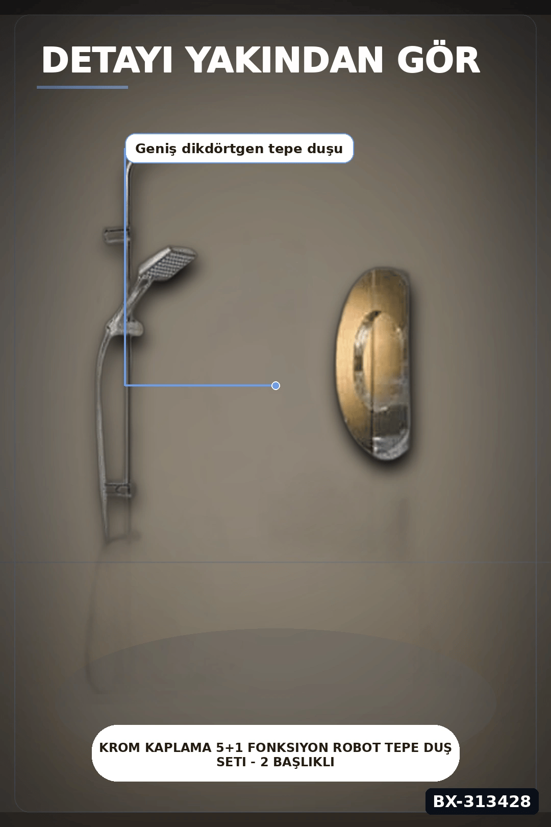 Krom Kaplama 5+1 Fonksiyon Robot Tepe Duş Seti - 2 Başlıklı Banyo Takımı BX-313428