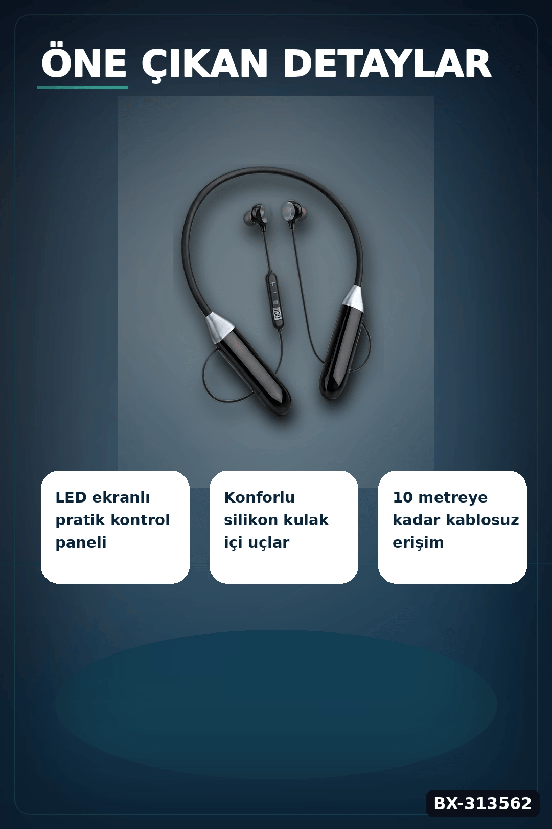Kulak Ici Bluetooth Kulaklik Mikrofonlu Boyun Bantli Kablosuz Ses Kontrol 1 Adet BX-313562