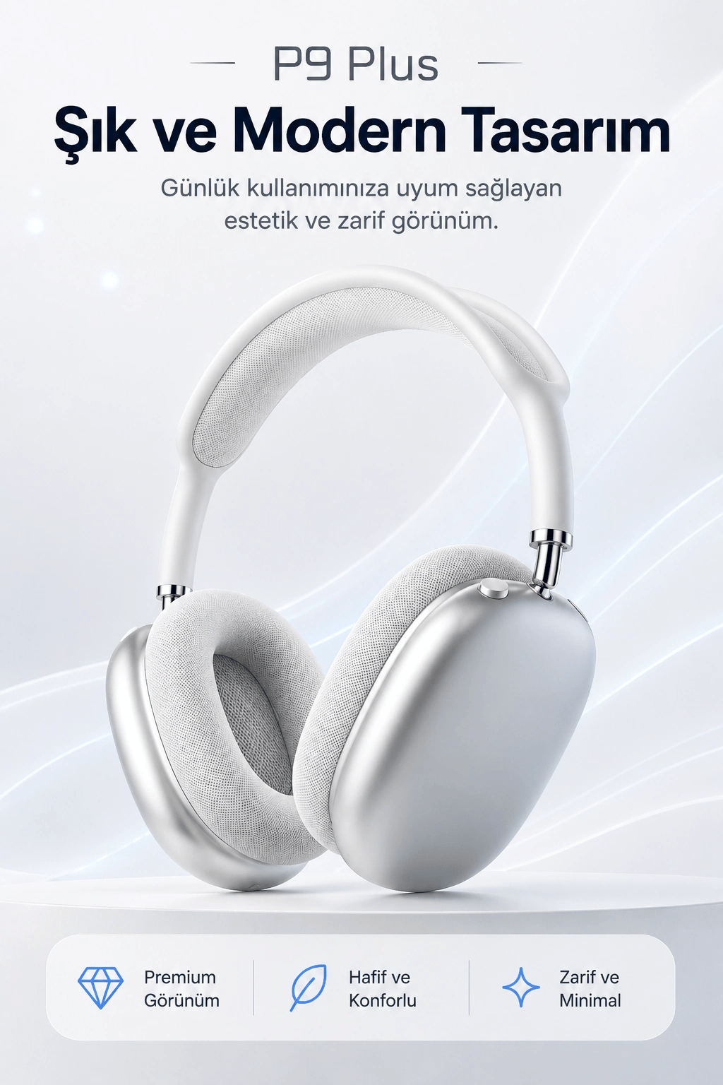 Kulak Üstü Kablosuz Bluetooth Kulaklık Yumuşak Pedli Mikrofonlu Günlük Kullanım