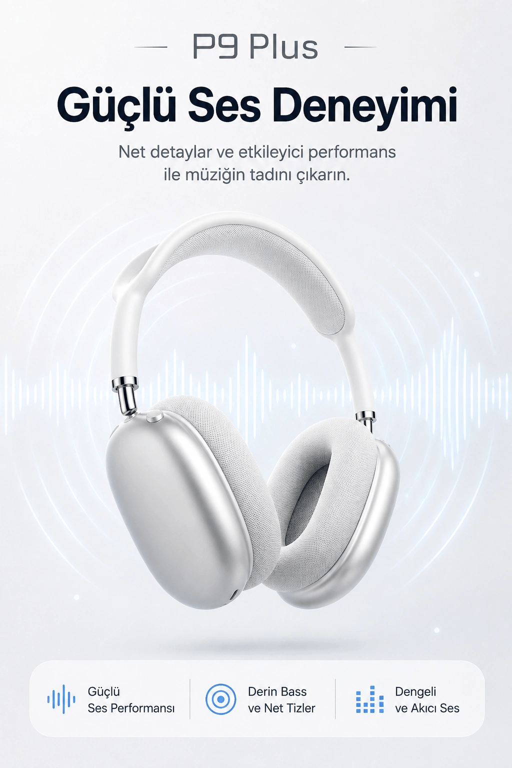 Kulak Üstü Kablosuz Bluetooth Kulaklık Yumuşak Pedli Mikrofonlu Günlük Kullanım
