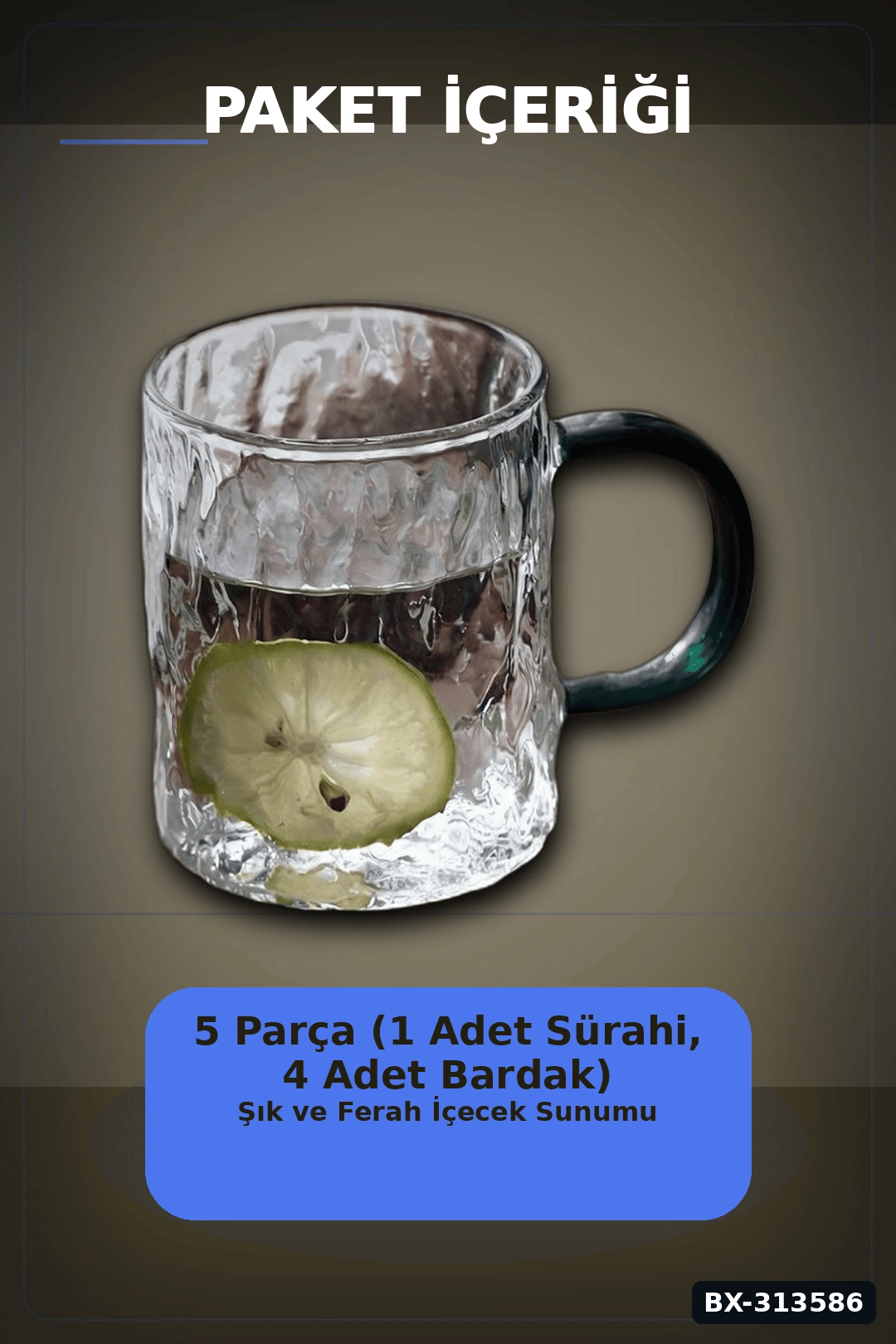 Kulplu 1800 ml Cam Sürahi Ve 350 ml 4 Bardak Seti - 5 Parça Şeffaf BX-313586