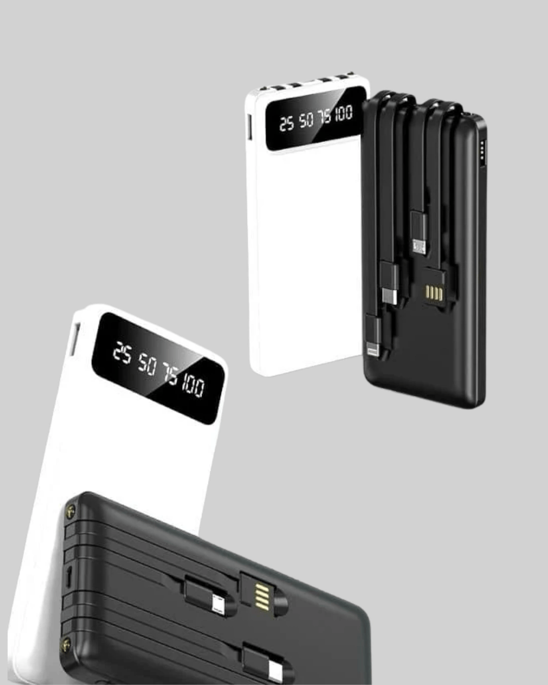 LED Işıklı 20.000mAh Powerbank LCD Gösterge Dahili Çoklu Kablo Yeni Nesil