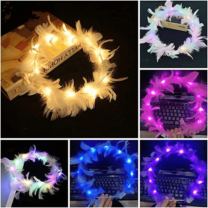 Led Işıklı Rengarenk Yanan 3 Fonksiyonlu Otrişli Parti Tacı Pembe Renk 12x12 Cm Bx40