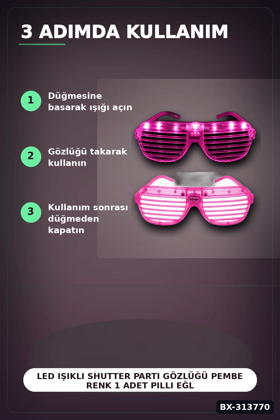 Led Işıklı Shutter Parti Gözlüğü Pembe Renk 1 Adet Pilli Eğlence Aksesuarı BX-313770