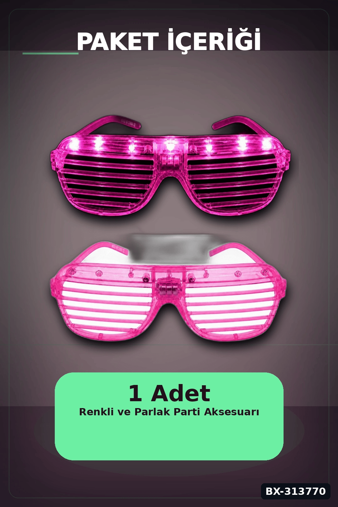 Led Işıklı Shutter Parti Gözlüğü Pembe Renk 1 Adet Pilli Eğlence Aksesuarı BX-313770