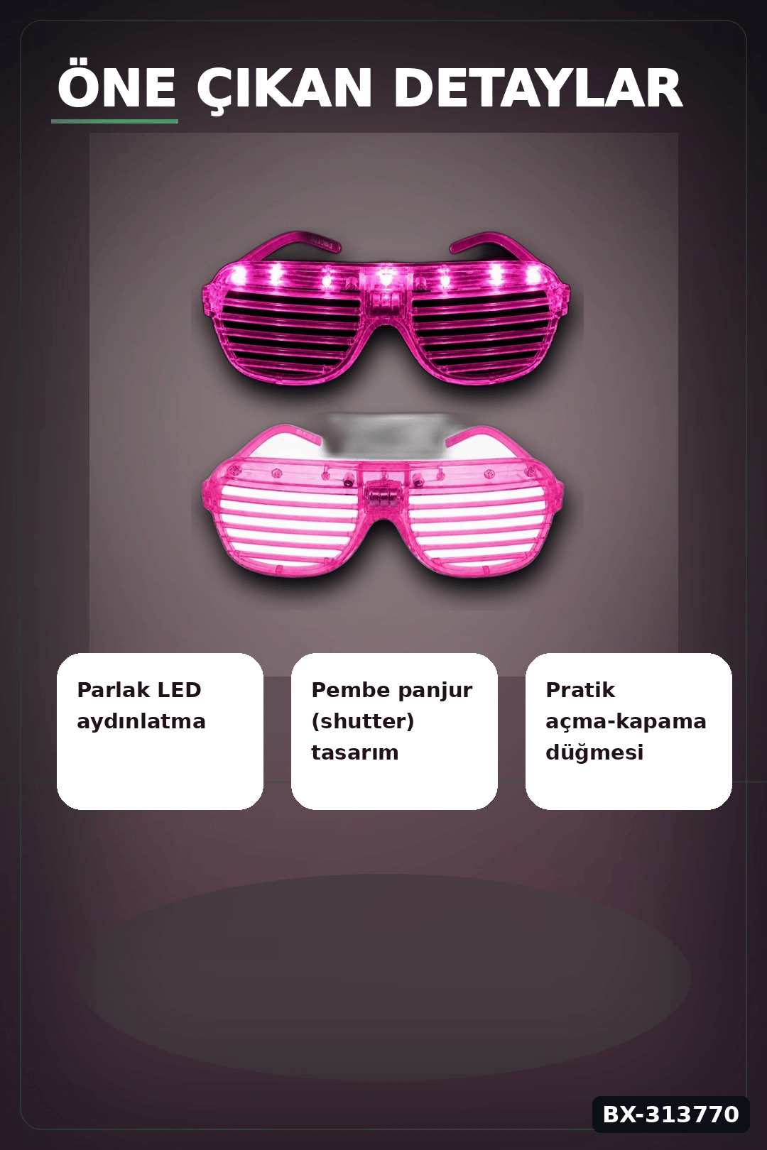Led Işıklı Shutter Parti Gözlüğü Pembe Renk 1 Adet Pilli Eğlence Aksesuarı BX-313770