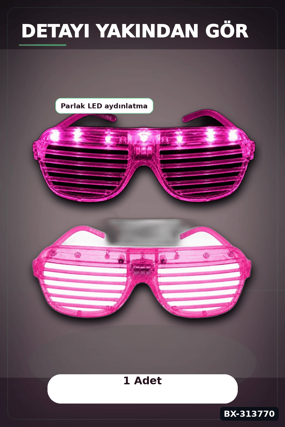 Led Işıklı Shutter Parti Gözlüğü Pembe Renk 1 Adet Pilli Eğlence Aksesuarı BX-313770