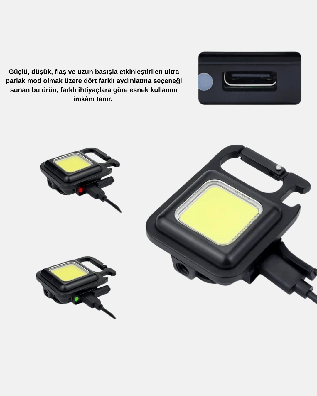 LED Mini Anahtarlık Fener – 1000 Lümen Güçlü Işık ve USB Type-C Şarjlı Yeni Nesil