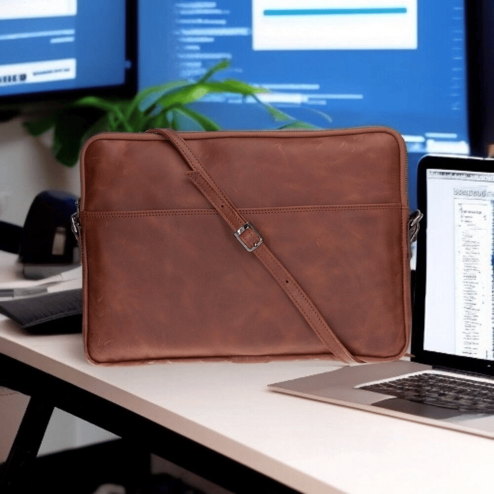 Leeds 14 inç MacBook Ve Pc Uyumlu, Hakiki Deri, El Yapımı Kılıf, Karamel