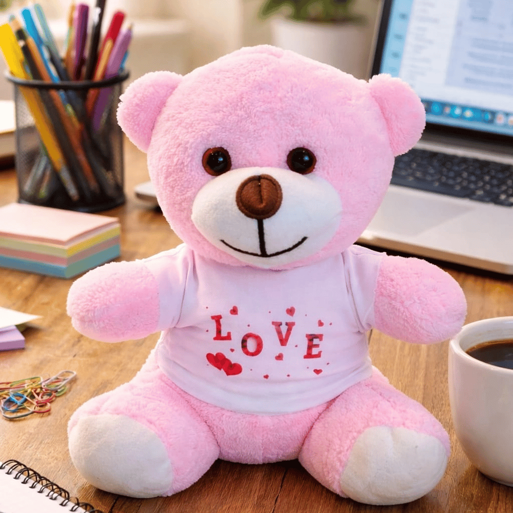 Love Tişörtlü Pembe Peluş Ayıcık