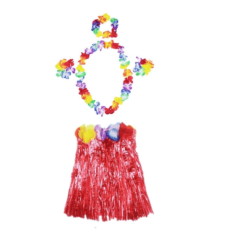 Luau Aloha Hawaii  Kolye Etek Taç Ve Bileklik Seti Kırmızı Bx40