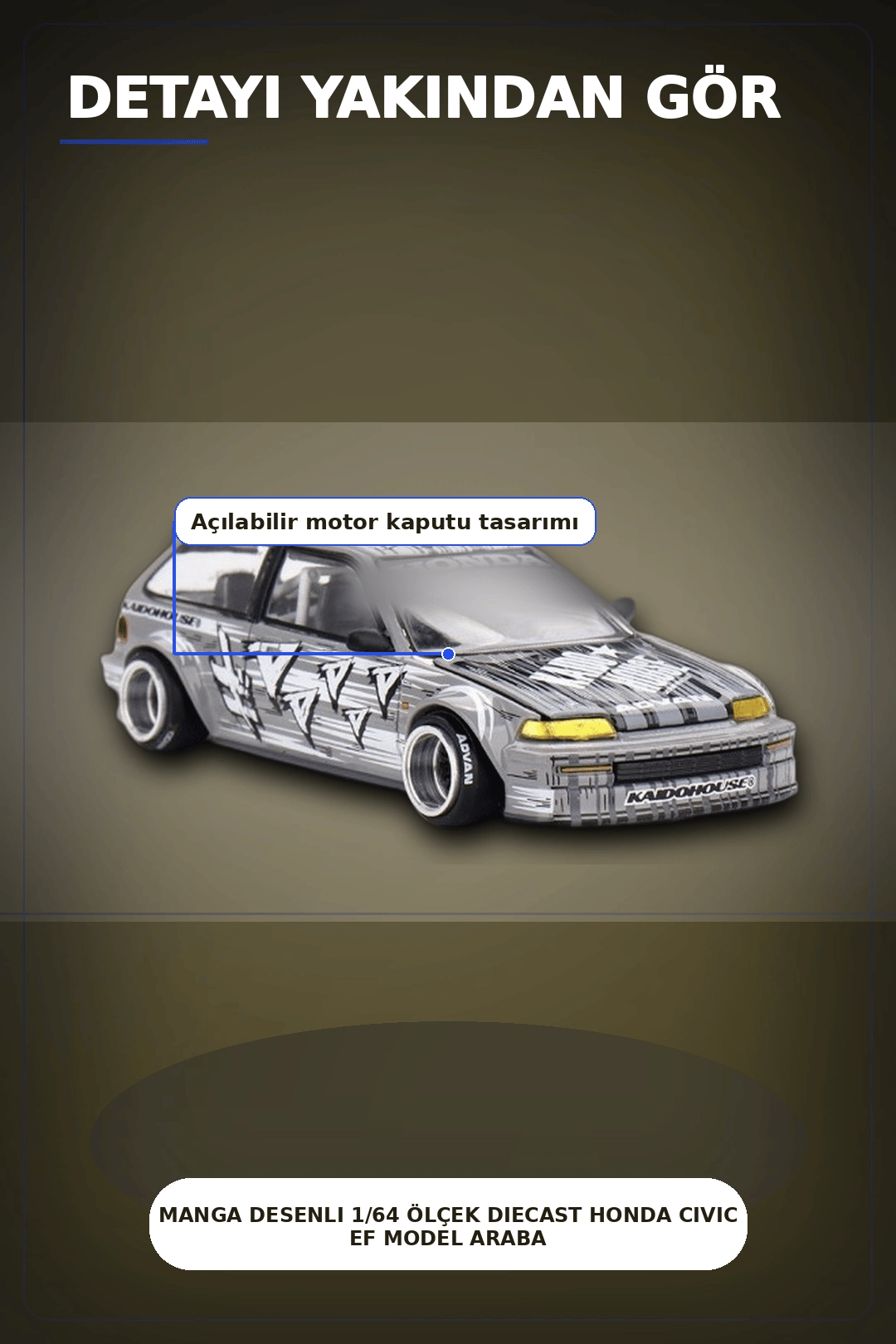 Manga Desenli 1/64 Ölçek Diecast Honda Civic EF Model Araba - Tekli Rastgele Paket BX-313375