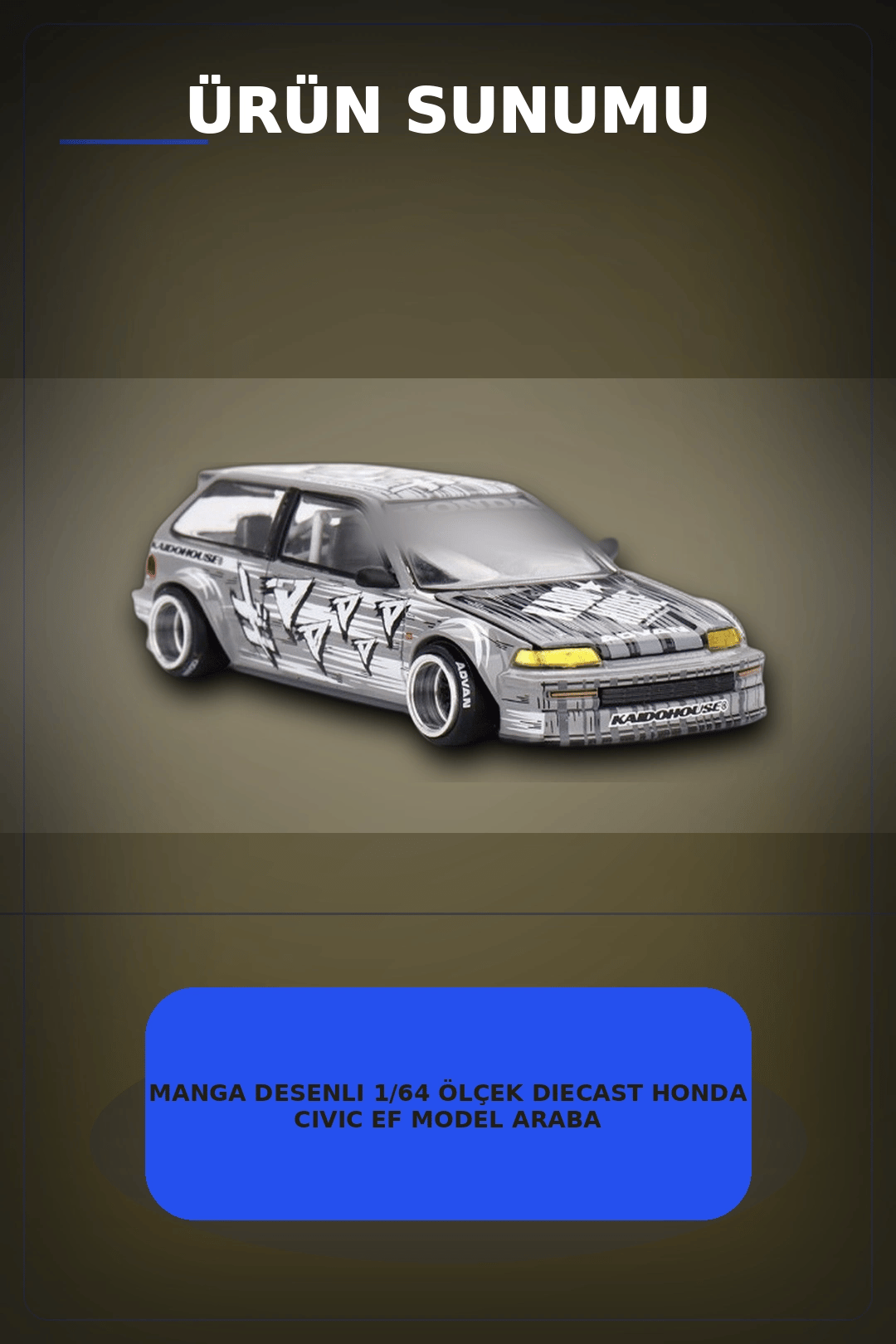 Manga Desenli 1/64 Ölçek Diecast Honda Civic EF Model Araba - Tekli Rastgele Paket BX-313375