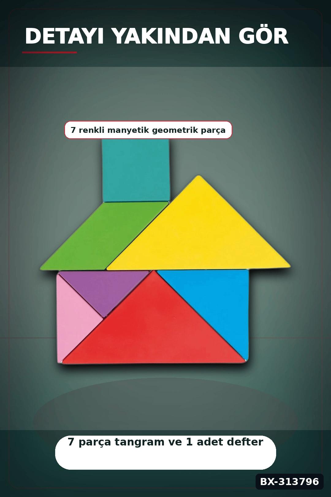 Manyetik Tangram Defteri 7 Ahşap Parça Mıknatıslı - 3+ Yaş Eğitici Zeka Oyunu BX-313796