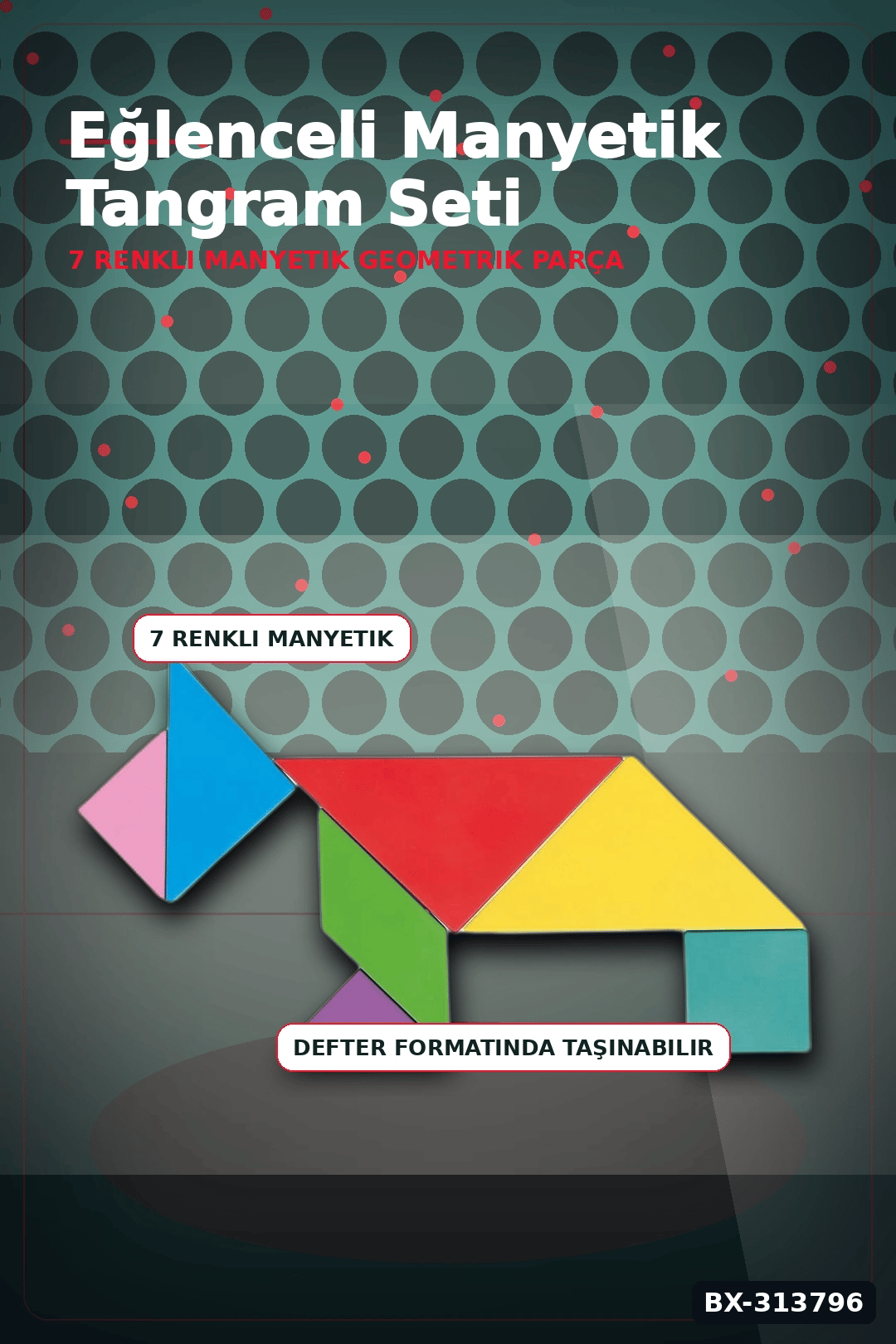 Manyetik Tangram Defteri 7 Ahşap Parça Mıknatıslı - 3+ Yaş Eğitici Zeka Oyunu BX-313796
