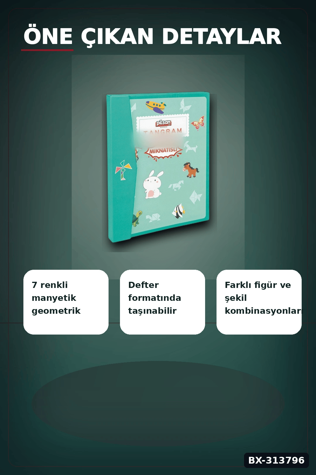 Manyetik Tangram Defteri 7 Ahşap Parça Mıknatıslı - 3+ Yaş Eğitici Zeka Oyunu BX-313796