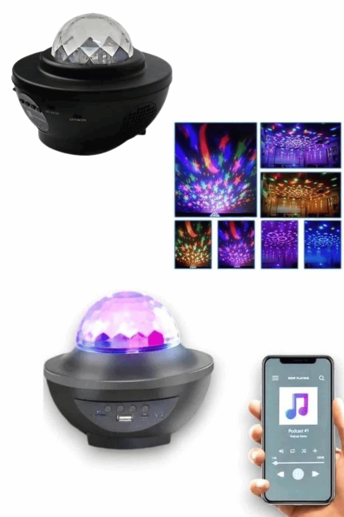 Masa ve Gece Lambası Renkli Projektör Işıklı Disko Topu Bluetooth Hoparlör