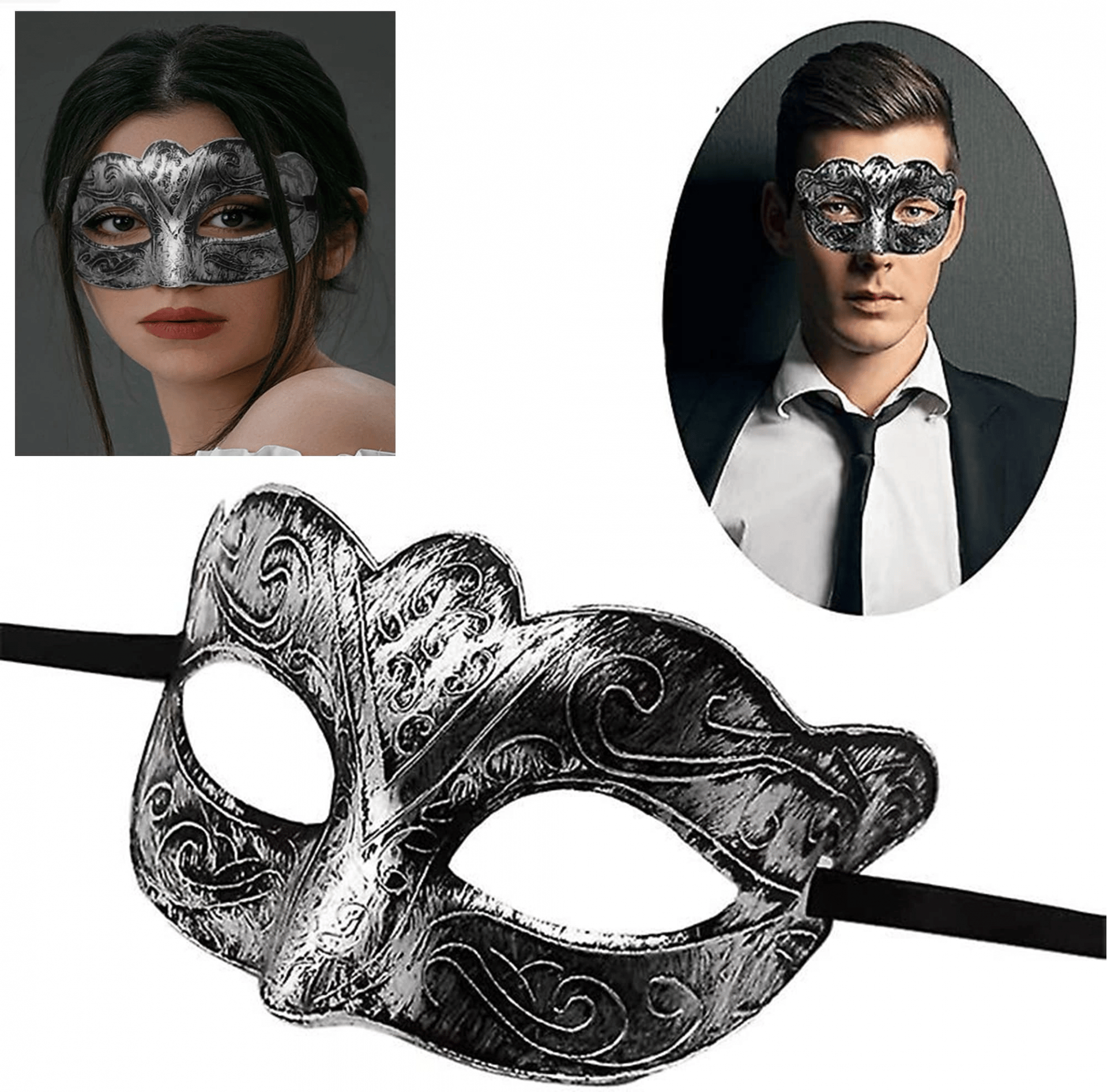 Maskeli Balo Antik Gri Gümüş Eskitilmiş Maske Balo Venedik Bx40