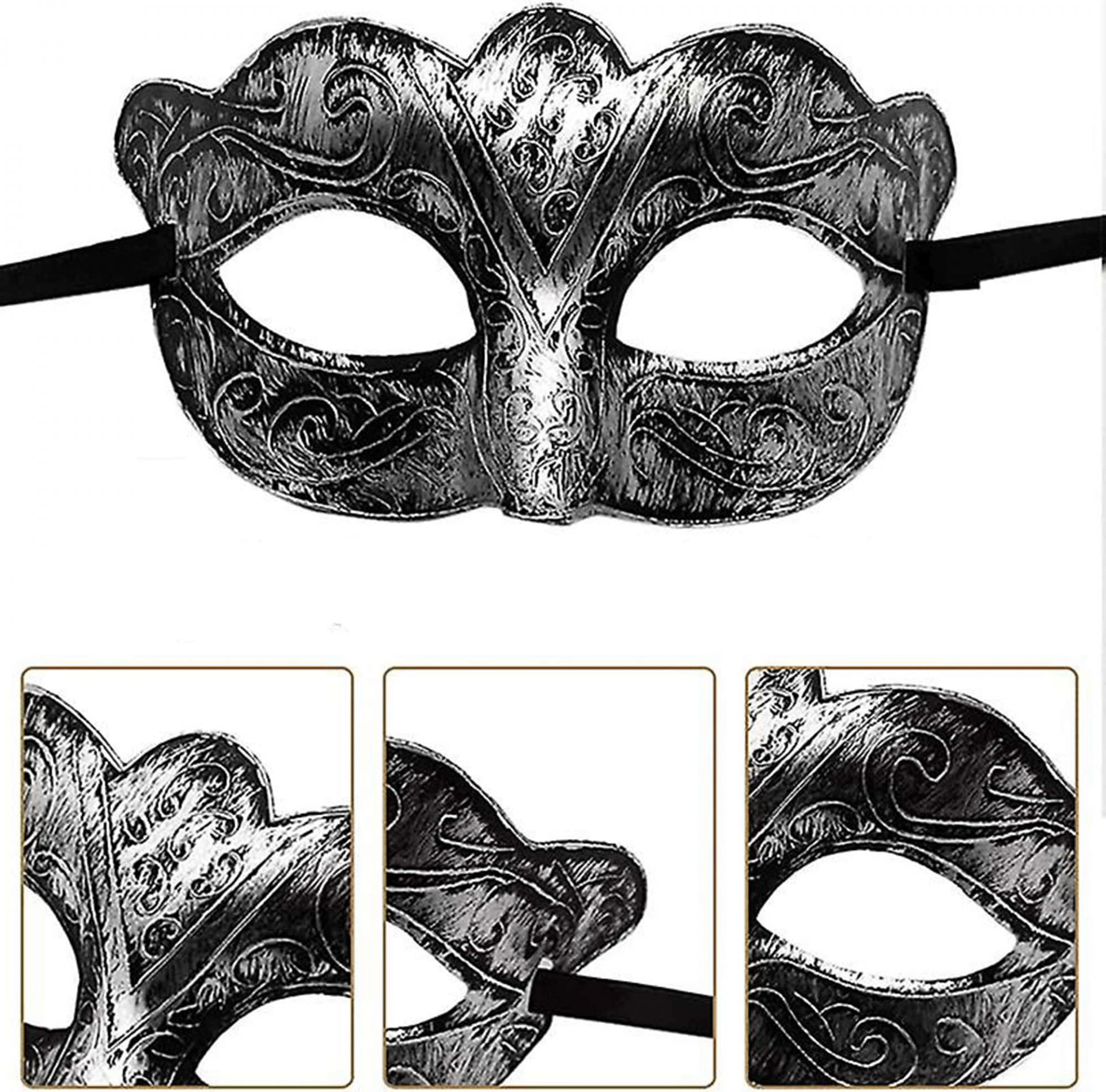 Maskeli Balo Antik Gri Gümüş Eskitilmiş Maske Balo Venedik Bx40