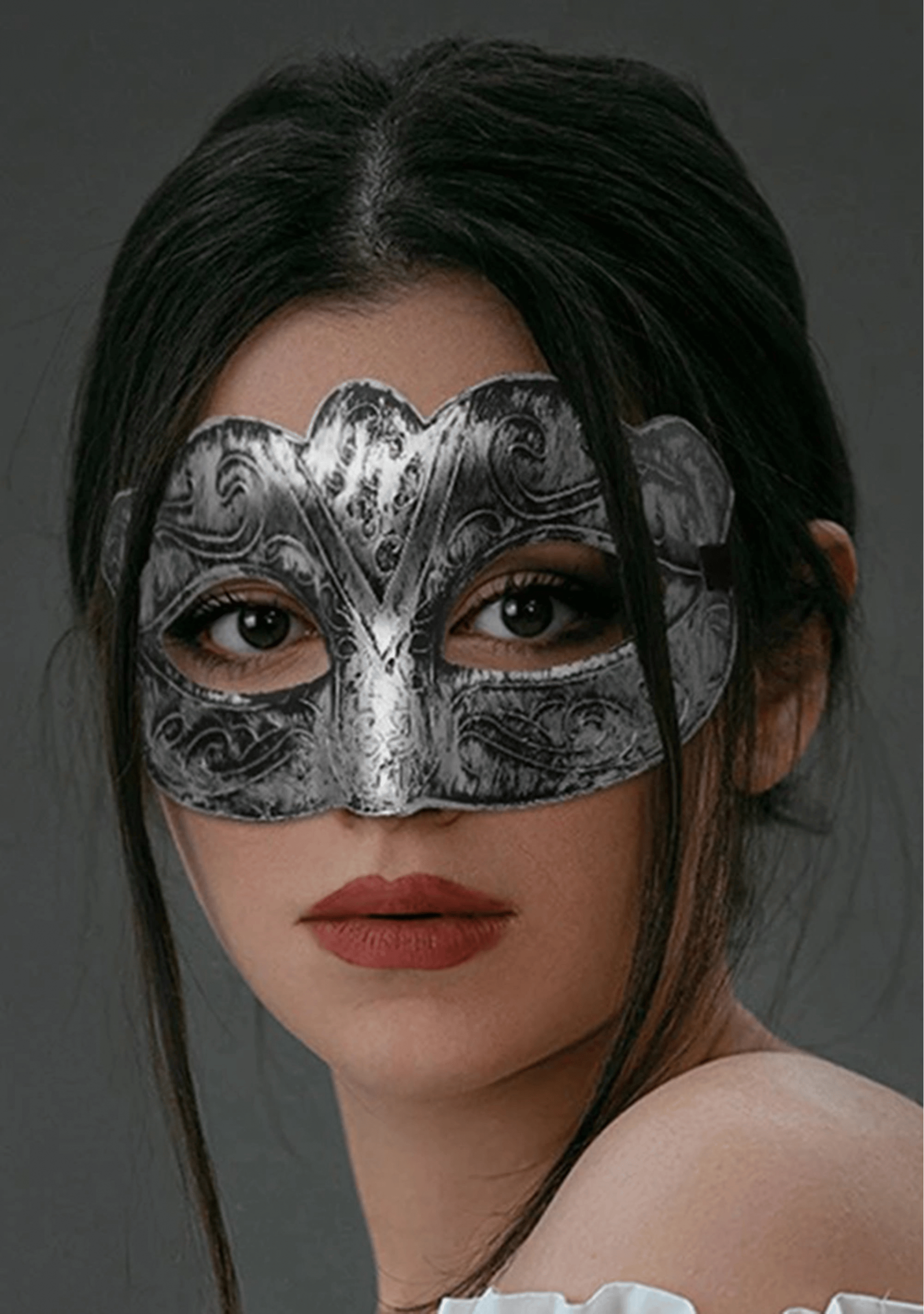 Maskeli Balo Antik Gri Gümüş Eskitilmiş Maske Balo Venedik Bx40
