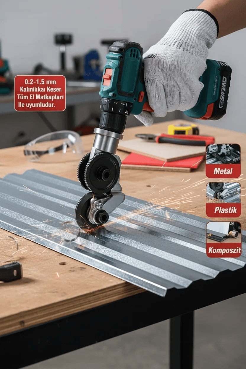 Matkap Ucuna Takılabilen Metal Sac Kesme Aparatı Şarjlı ve Elektrikli Matkap Uyumlu Pratik Kesim Aleti
