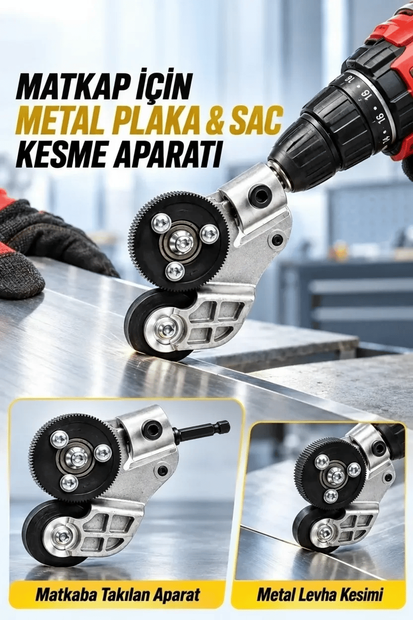 Matkap Ucuna Takılabilen Metal Sac Kesme Aparatı Şarjlı ve Elektrikli Matkap Uyumlu Pratik Kesim Aleti