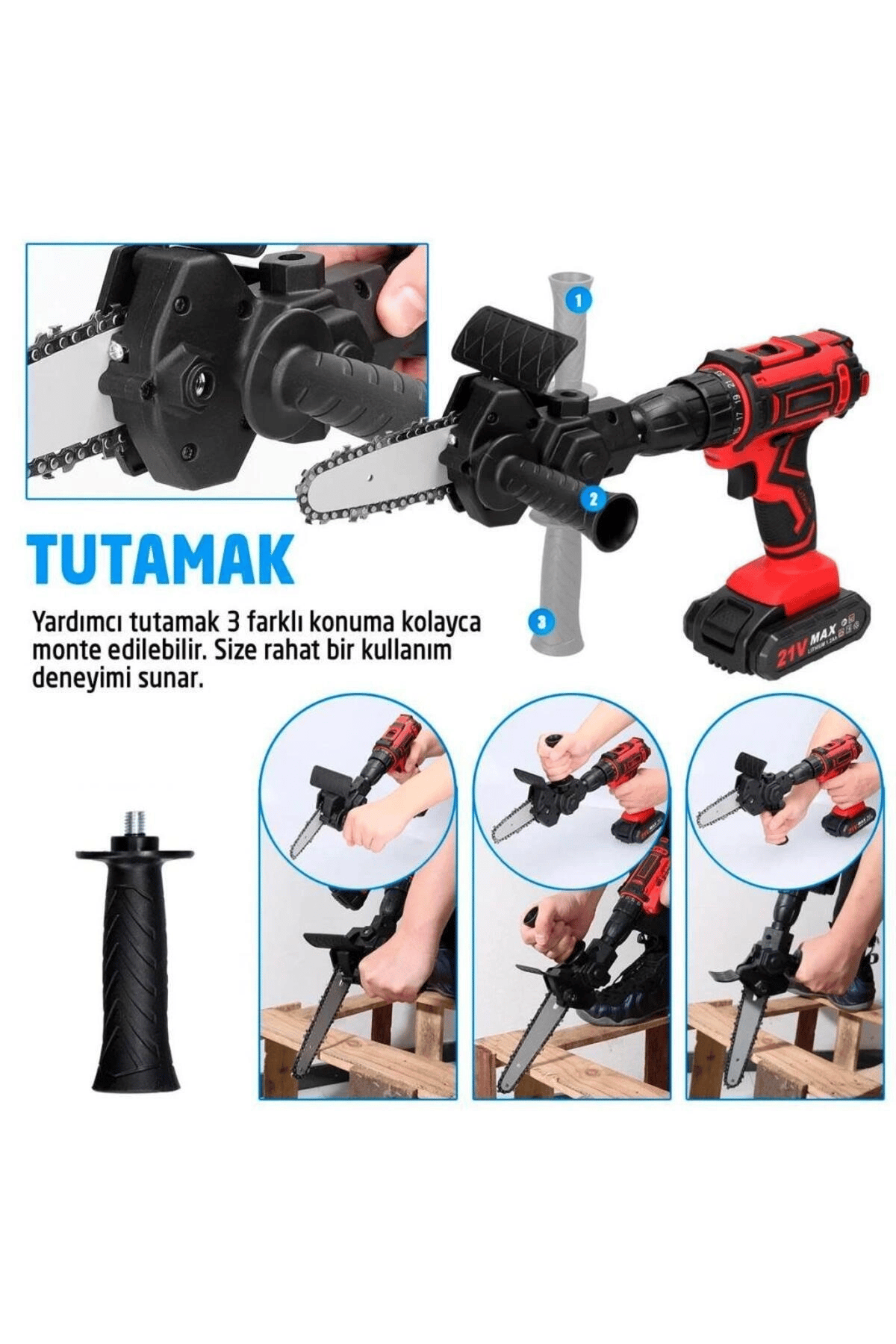 Matkap Ucuna Takılabilen Zincirli Dal Budama Aparatı Ağaç ve Bahçe Budama Testere Aparatı